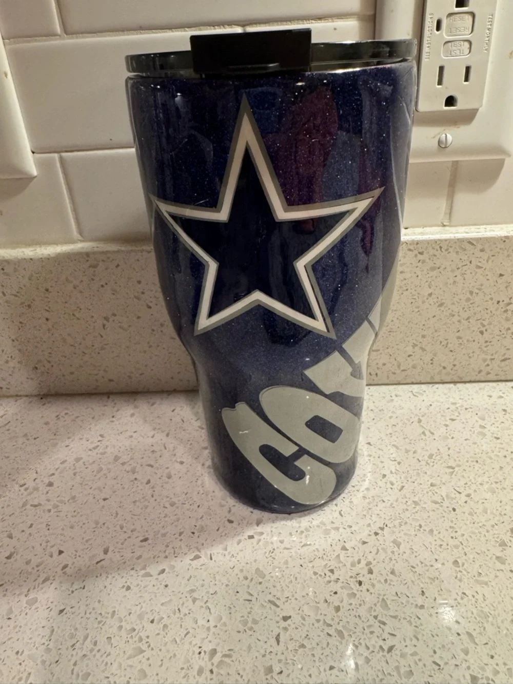 Dallas Cowboys Blue Glitter Large Tumbler  32oz
